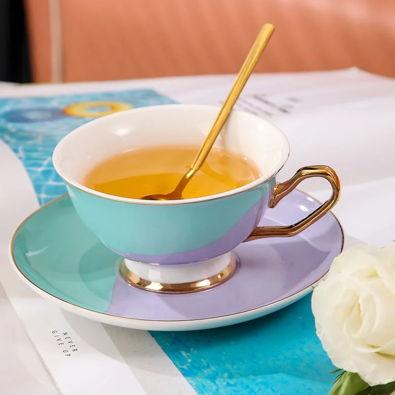 

Artistic Abstract Colorful Ceramic Coffee Cup And Saucer Set for Home & Office Flower Tea Advertising Gift