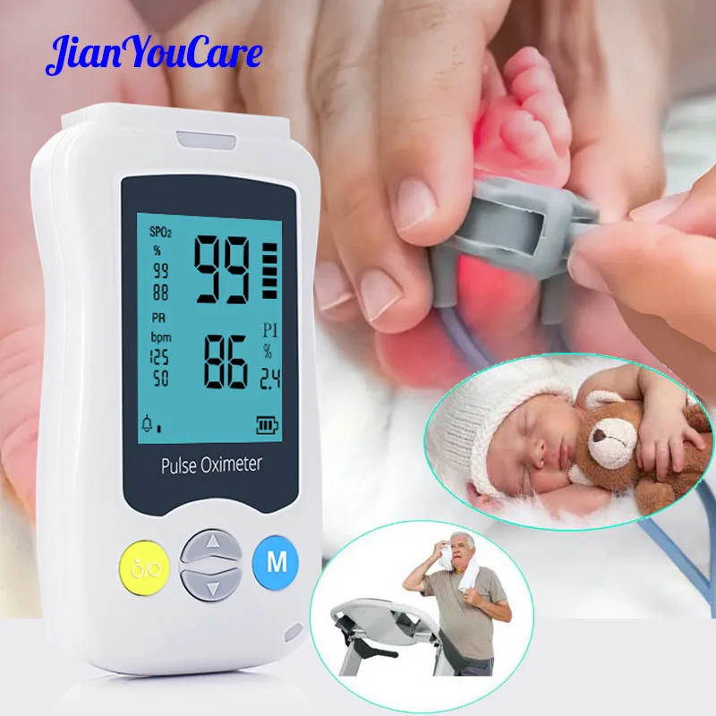 

JianYouCare Handheld Pulse Oximeter SPO2 PR PI Heart Rate Monitor With Memory Adult Neonatal newborn Hospital Clinic Household