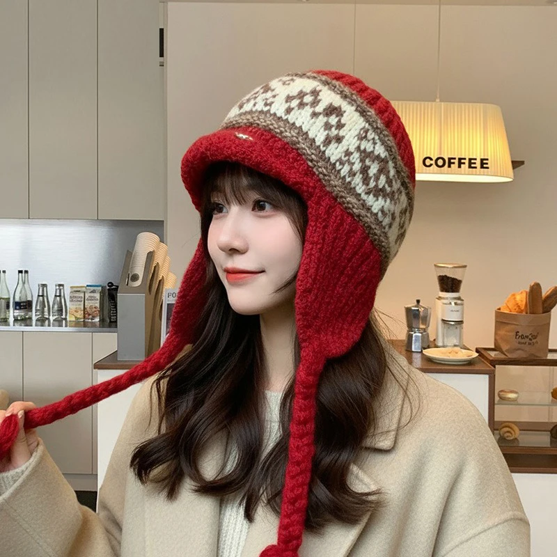 

Warm Knitted Woolen Cap Style Autumn Winter Hat Face Windproof Cozy Ear Protection for Men Women Children Cute Ball Cap