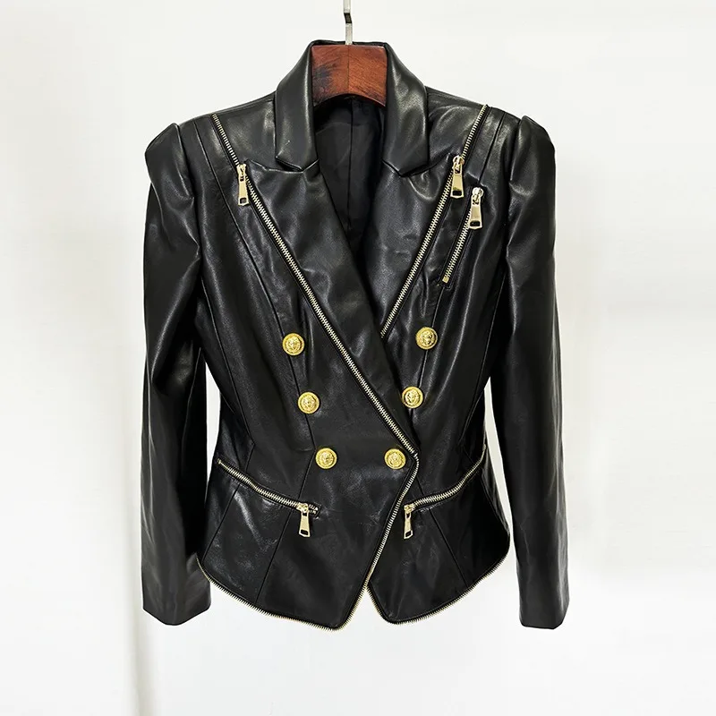 Blouse Outerwear Faux Leather Jacket Women's Zip Fastening Double-breasted Slim Fit New Fashionable Casual Minimalist Versatile