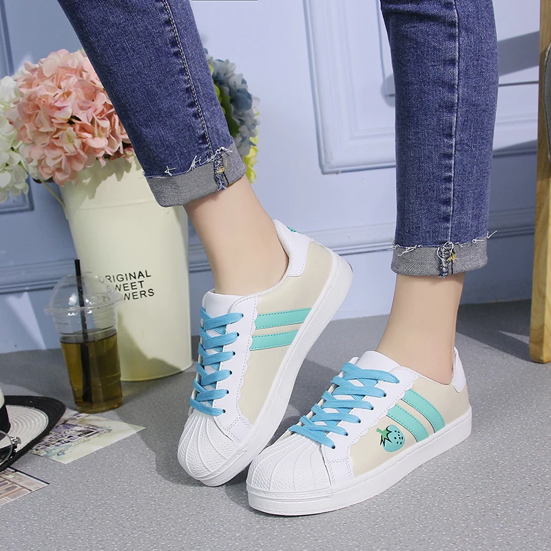 Summer Lolita Shoes Round Head Flat Japanese Sweet Strawberry Kawaii Girl Women Sneakers Kawaii Shoes Loli Cosplay Board Shoes