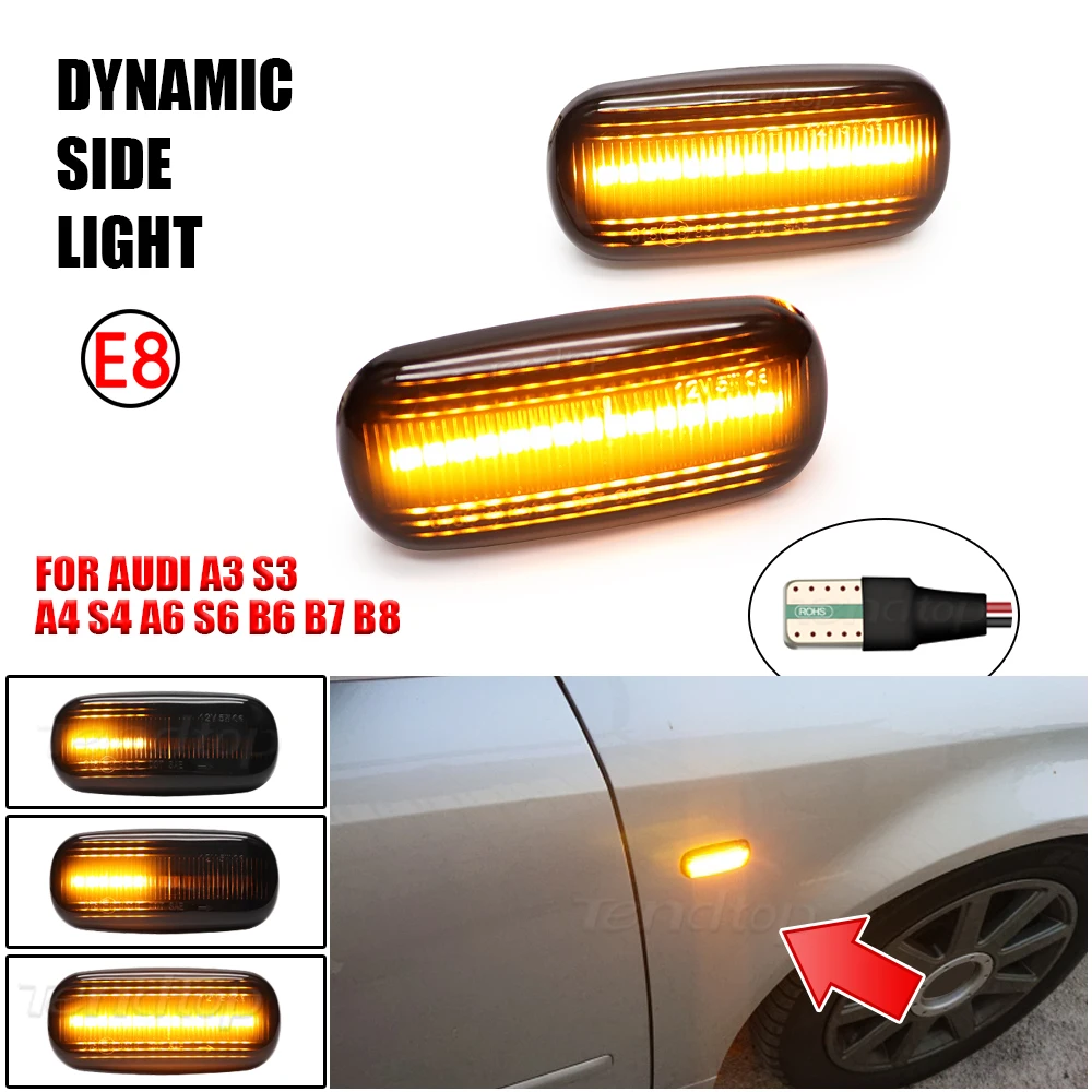 Dynamic Amber Turn Signal LED Flashing Light Side Marker Indicator Light For Audi A3 S3 8P A4 S4 RS4 B6 B7 A6 S6 RS6 C6 - view 2