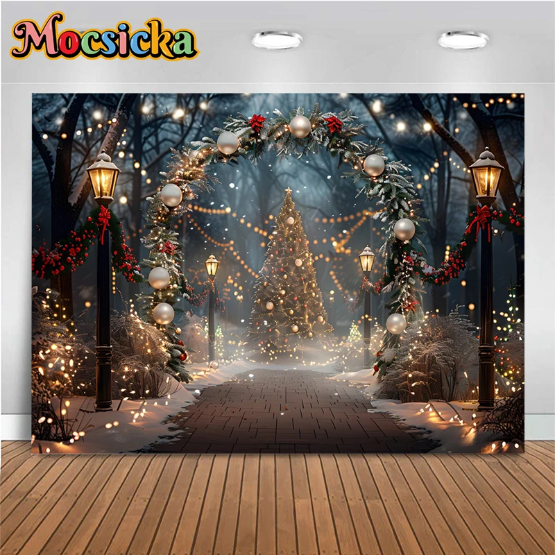 

Christmas Tree Backdrop For Photography Lamp Pearl Forest Background Stand Baby Outdoor Decoration Fond Photo Studio Backdrops