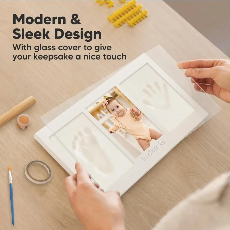 Baby Handafdruk Voetafdruk Klei Kit Pasgeboren Aandenken Fotolijst met Vitrine voor Kinderdagverblijf Nieuwe Moeder Geschenken Baby Douche Reg