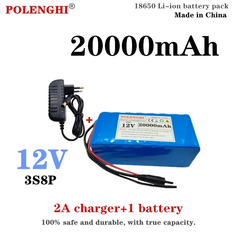 100% true capacity XT-60 3S8P 12V 20000mAh 18650 rechargeable lithium battery pack with built-in BMS circuit protection board