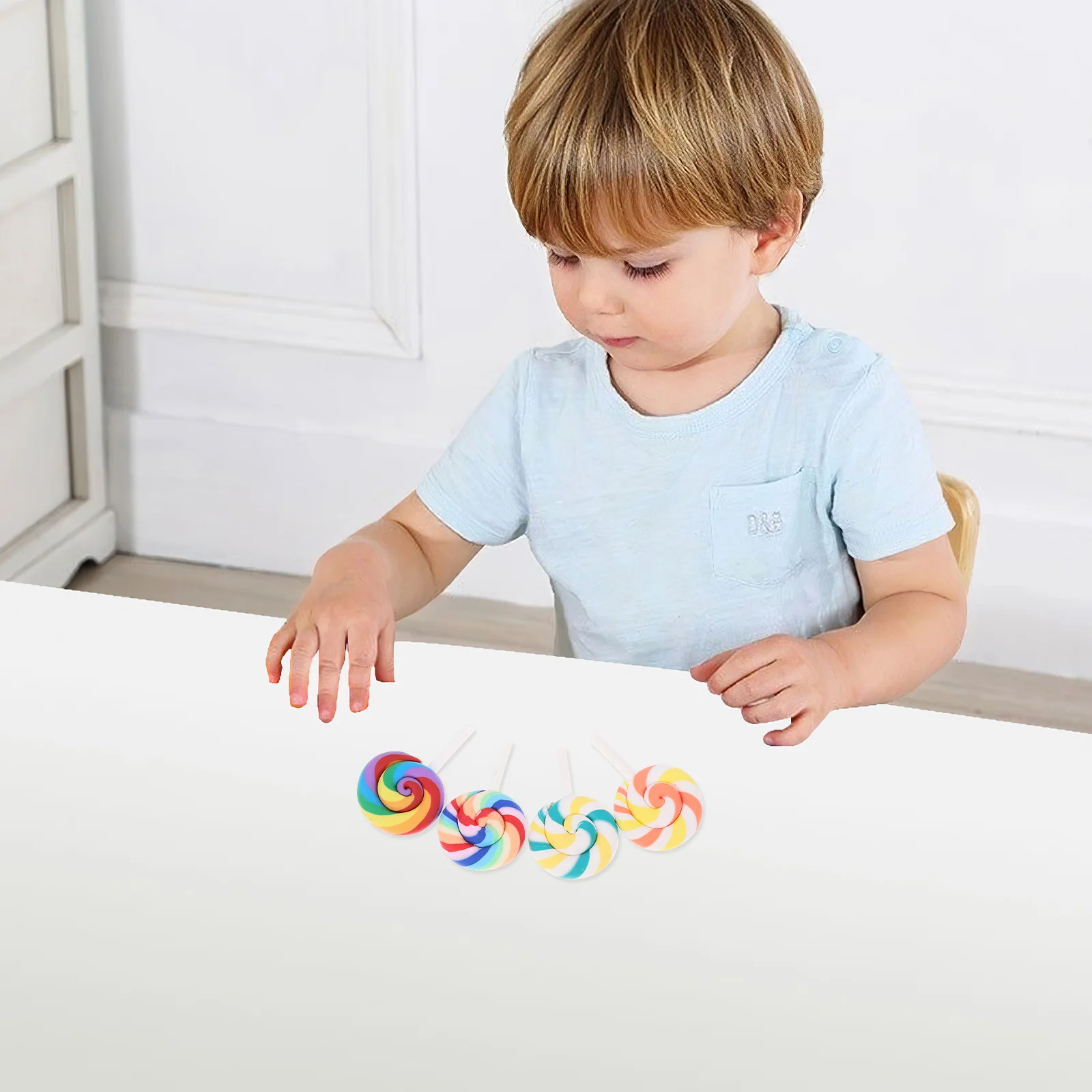 

9Pcs Rainbow Lollipop Miniature Fake Candy for Pretend Play Home Decor Creative Photo Booth Accessories Fake Lollipop