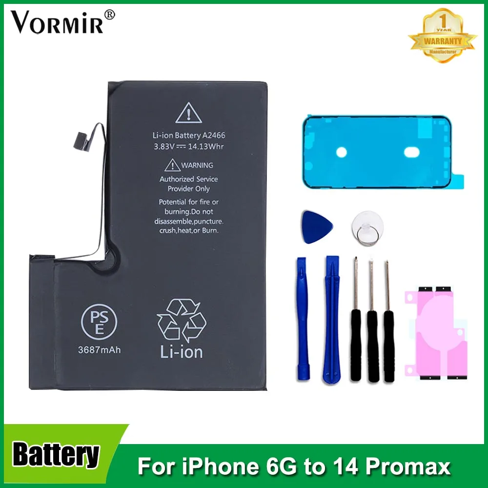 Vormir Battery For iPhone 6 6S SE 7 8 Plus X XR XS 11 12mini 13 14 Pro MAX Mobile Phone Replacement Bateria With Free Tool Kits