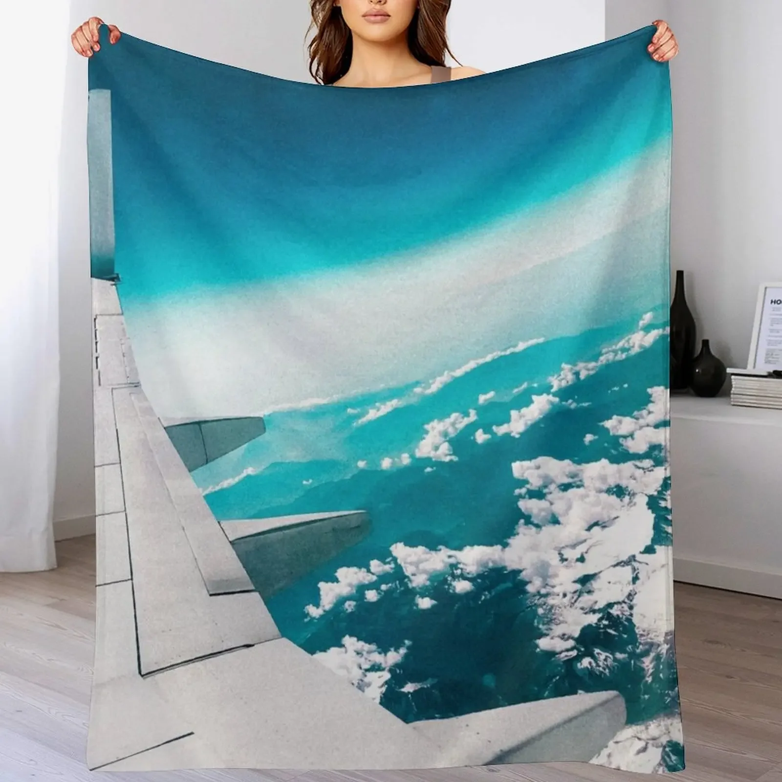 

Traveler's Airplane View Of European Snow Alps - Vintage Throw Blanket decorative Soft Beds Decorative Throw Comforter Blankets
