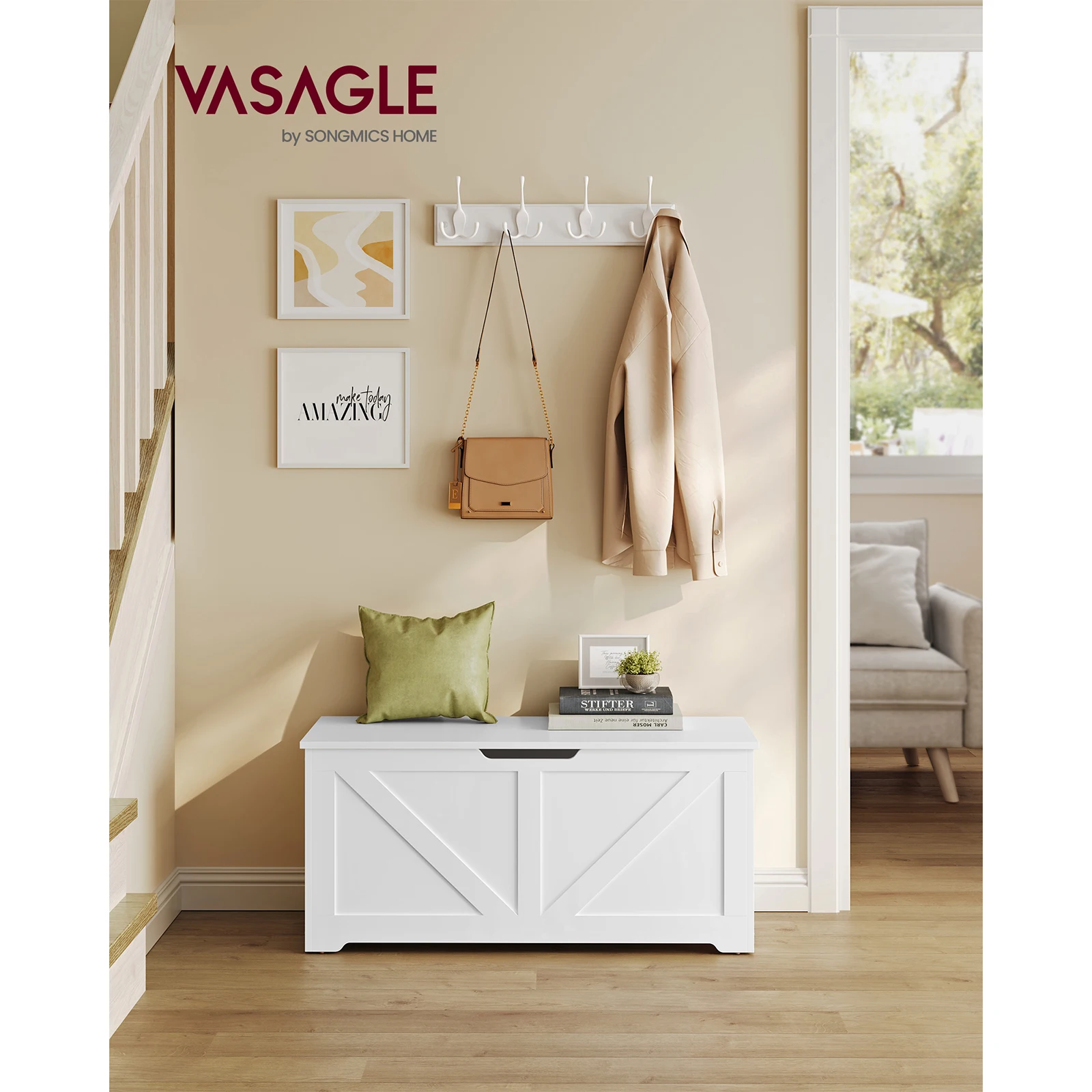 VASAGLE Storage Chest, Storage Bench, Blanket Box with 2 Safety Hinges, Shoe Storage Bench, for Bedroom, Living Room