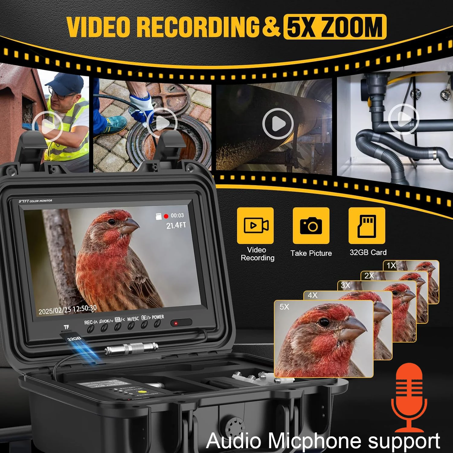 7" LCD DVR Plumbing Camera Sewer Snake camera kit with 23mm 1080P 512hz locator camera kit