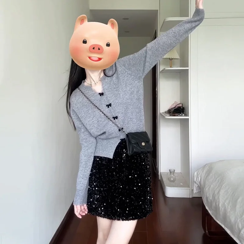 Sweaters Jumpers Womens Trendy Women'S Clothing Cotton Gothic Bat-Sleeve Drop-Shoulder Daily Festival Dark Style Slim-Fitting OL