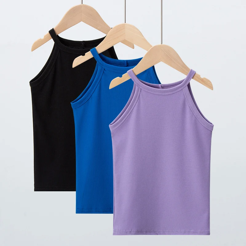 1/6 Piece Children\'s Four Seasons Camisole Girl Solid Color Fashion Sleeveless T-shirt Multi-color Matching Combination Top.