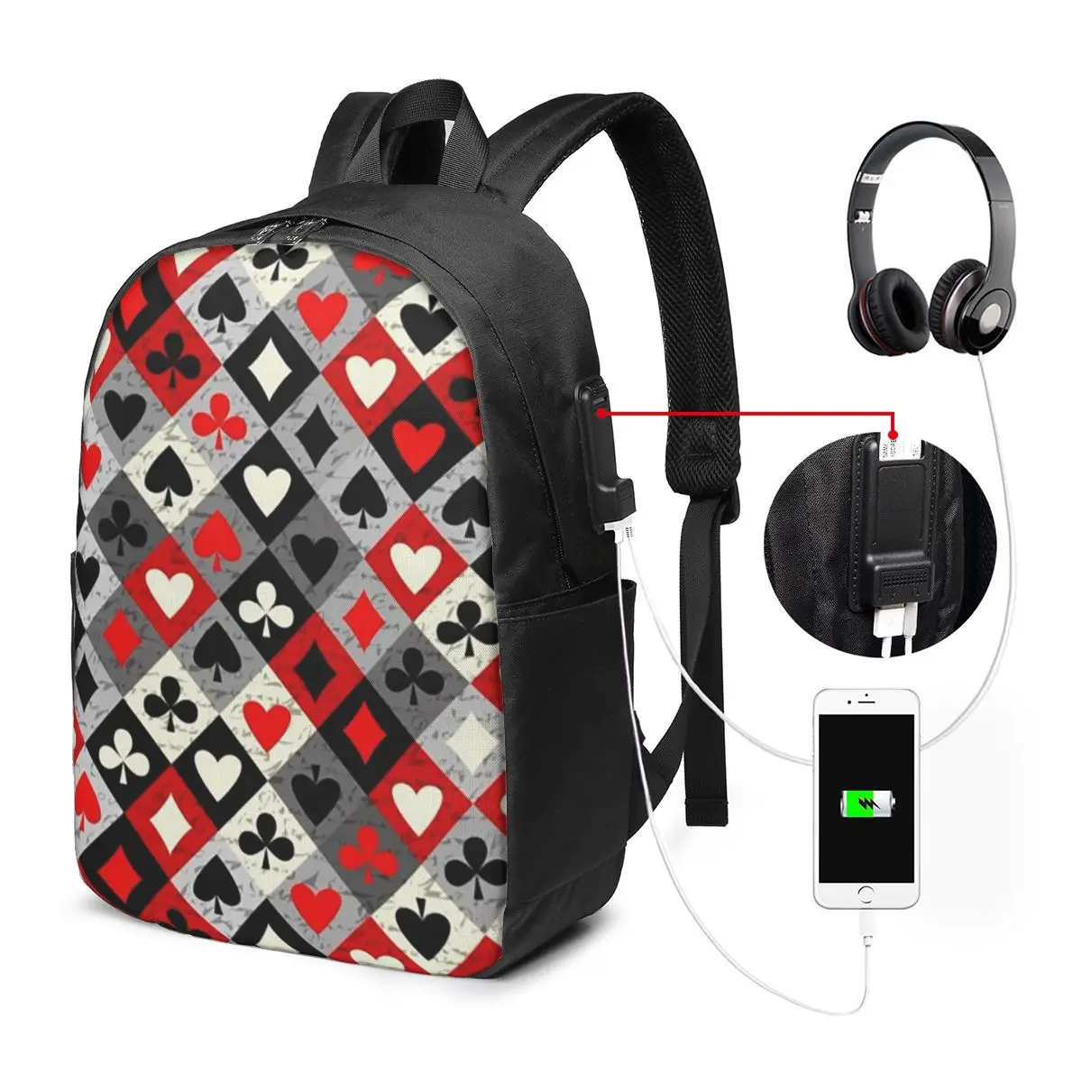 Playing Cards Poker Print Backpack Travel Notebook Bag Computer College Student School Bag Laptop Shoulder Bags for Men Women