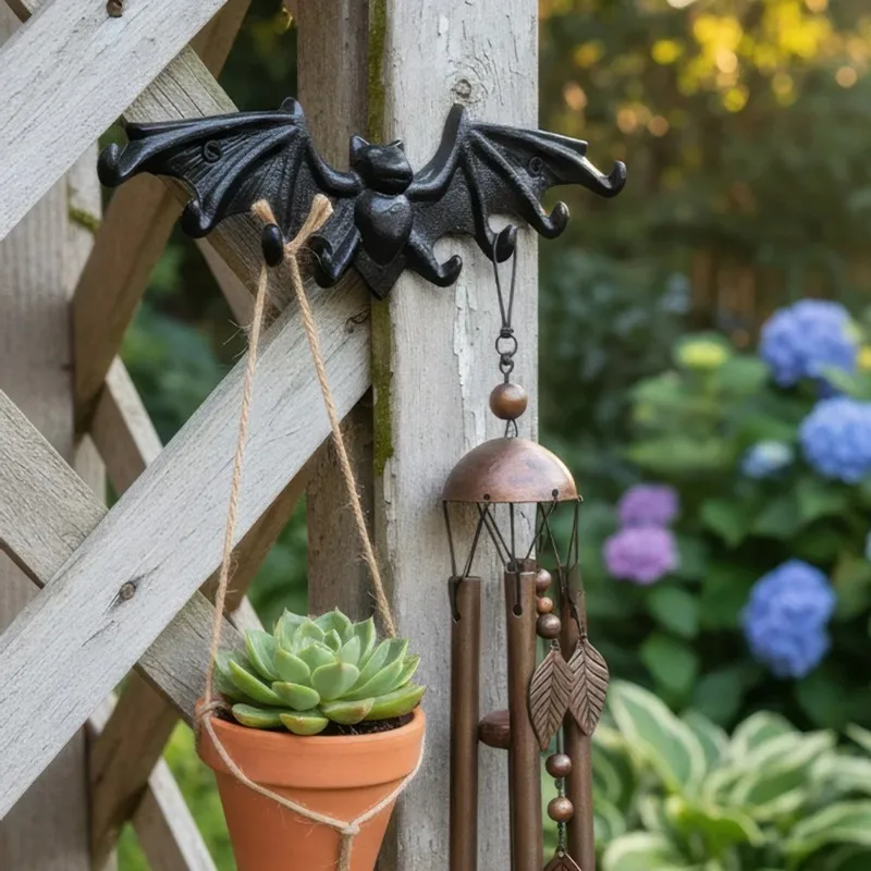 Bat Shaped Wall Mount Key Holder, Vintage Rustproof 8 Hooks, Space Saving Decorative Hooks for Entrance Clothes & Keys