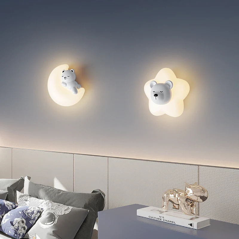 Bedroom Bedside Wall Lamp Creative Rabbit Moon Cartoon Star Bunny Children's Living Room Indoor Background Wall Decoration Lamp