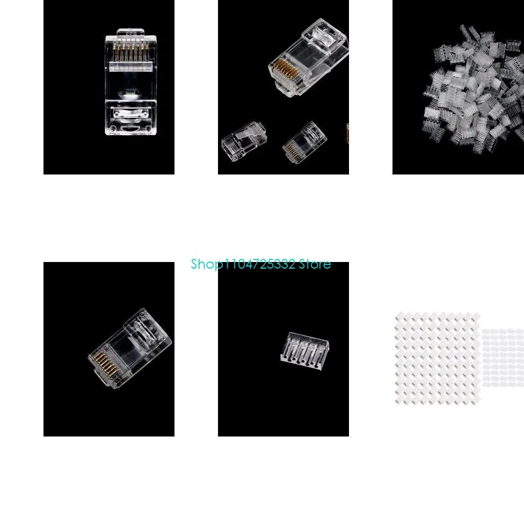 P5EA Shielded RJ45 Cat6 Pass Through Connector 3 Prong 8P8C Modular Plugs for Solid Wire and Standard Cable Transparent 100x