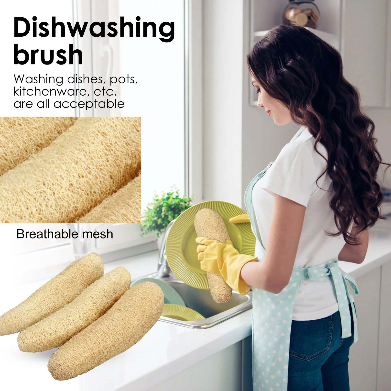 Natural Full Loofah Sponge Non-stick Long Dishwashing Artifact Ecological Planting Good Absorbency Pot Brush Bath Kitchen