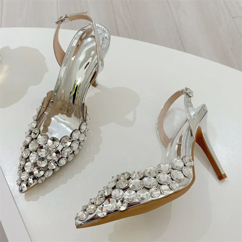 Eilyken Sexy Pointed Toe Women Pumps Elegant Crystal PVC Transparent Thin High Heels Slingback Party Prom Female Shoes image 6