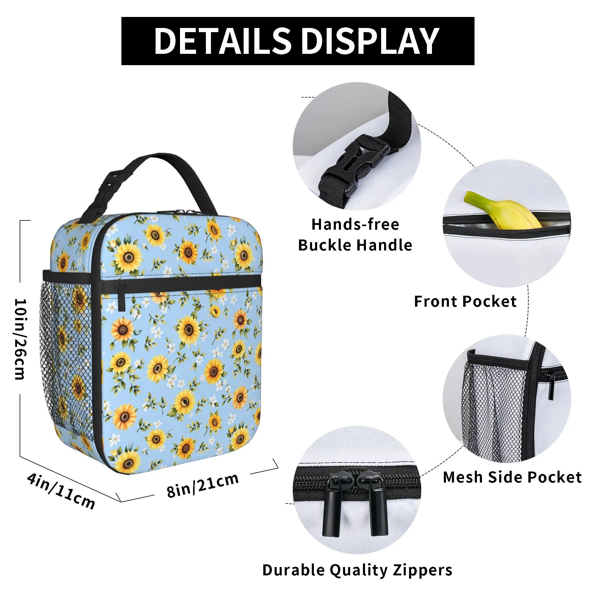 Watercolor Sunflower Meadow Lunch Bag  Retro Lunch Box For Child  Outdoor Picnic Cooler Bag Oxford Thermal Lunch Bags