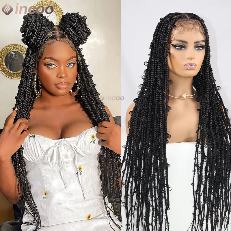 

36" Full Lace Front Butterfly Braided Wigs for Black Women Synthetic Knotless Box Braided Wig African Cornrow Braids Lace Wigs