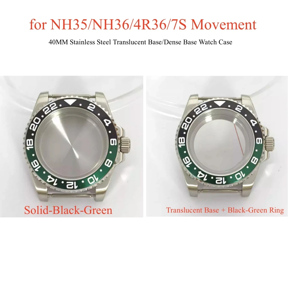 

For NH35/NH36/4R36/7S Movement 40MM Stainless Steel Translucent Base/Dense Base Watch Case with Sapphire Crystal Flat Glass Part