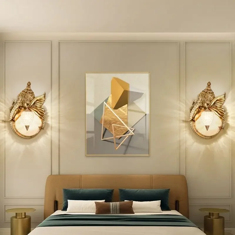 Lucky elephant wall lamp American retro animal head wall light decor living room background wall study room Bedroom Bedside lamp