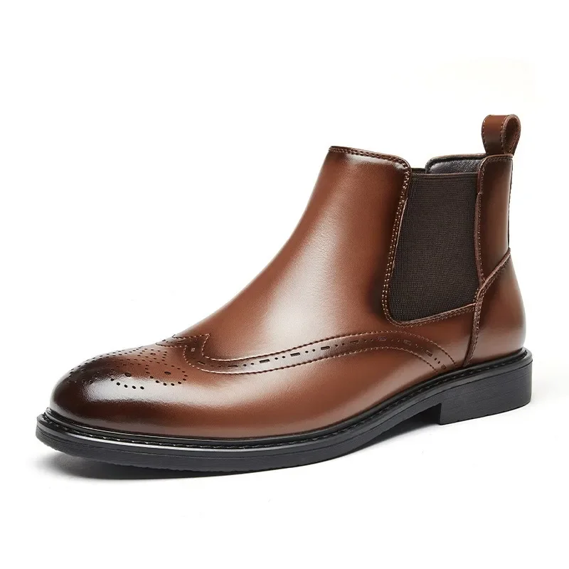 Vintage Mens Leather Oxford Boots Luxury Handmade 2026 Spring New Fashion British Style Round Toe Slip on Ankle Social Shoes Man - view 6