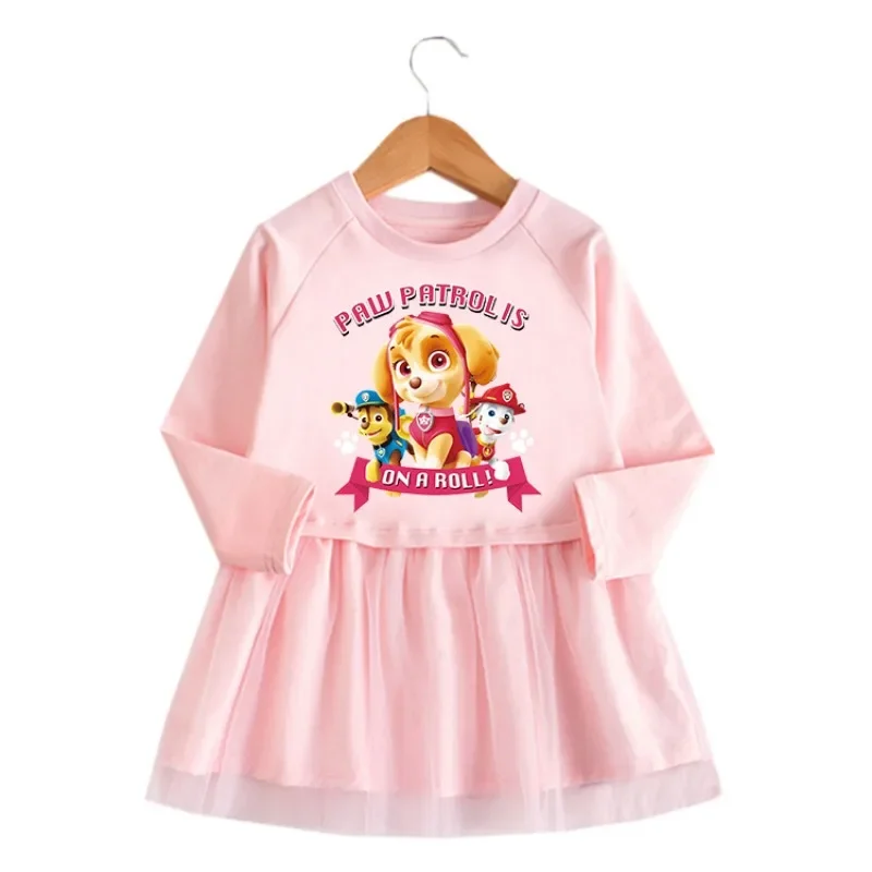 PAW 가을 순찰대 긴 소매 스웨터 코튼 드레스 스카이 체이스 프린트 캐주얼 소녀 드레스 아기 레이스 공주 드레스