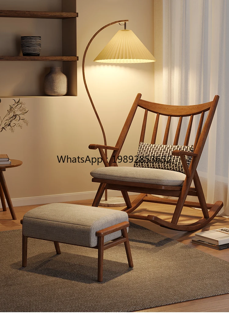 LYY Solid Wood Rocking Chair Recliner Lazy Sofa Chair Nordic Leisure Home  Bedroom Adult Nap Balcony Living Room