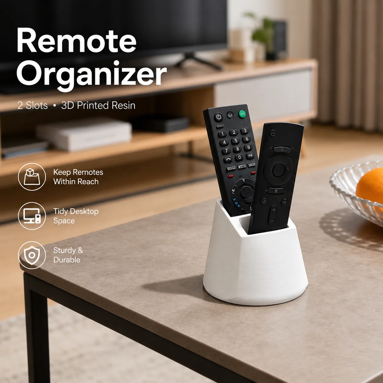 3D-Gedruckter Fernbedienungshalter aus Harz, Desktop-Organizer mit Zwei Fächern für TV-Fernbedienungen, Aufbewahrungsbox für Wohnzimmer und Couchtisch