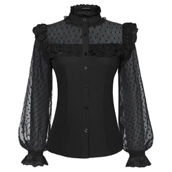 SD Women Renaissance Mesh Patchwork Shirt Long Sleeve Stand Collar Tops