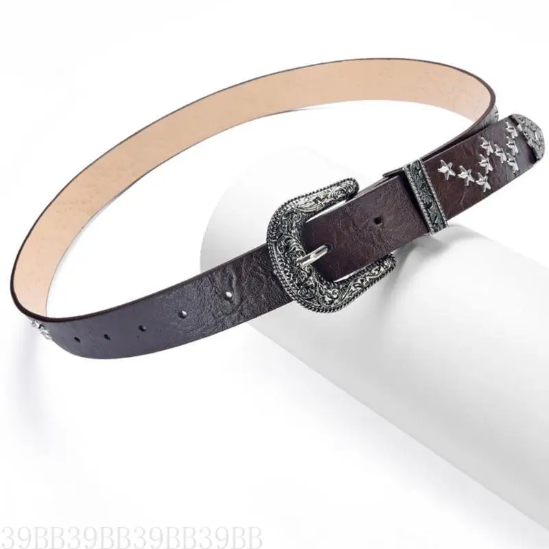 

39BB Personality Trend Belt Vintage Belt Antique Bronze Buckles Belt Adjustable Belt for Women's Casual Wear