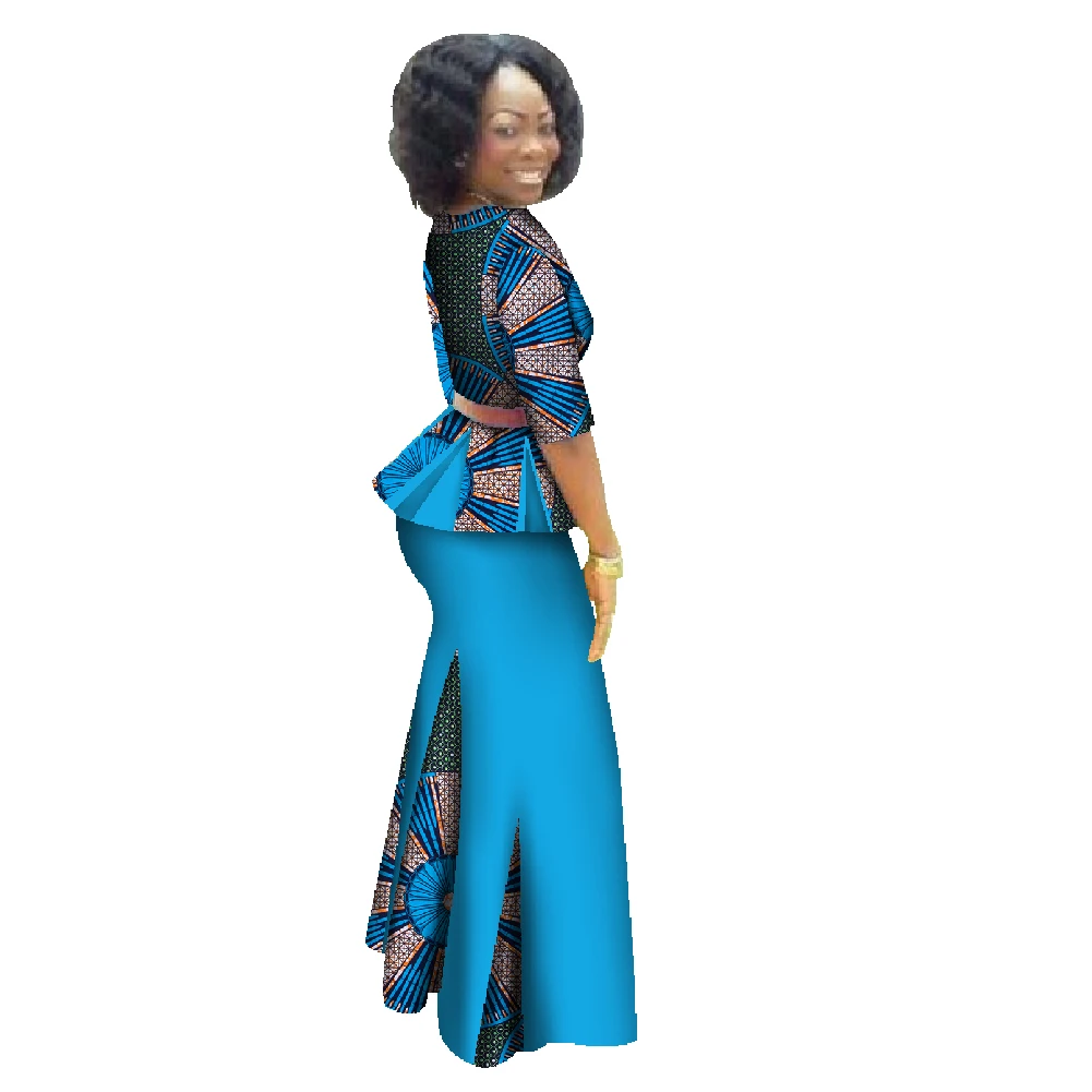 Ropa africana tradicional, conjunto de 2 piezas, ropa de mujer, vestido Maxi de media manga Dashiki, falda con estampado africano, bufanda gratis 6XL WY1435