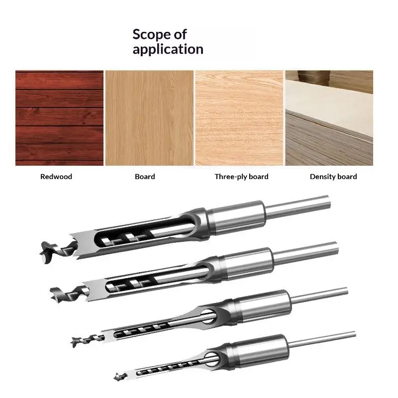 Durable Square Hole Drill Bits 6.4/8/9.5/12.7mm Portable Woodworking Mortising Chisel Adapter For DIY Woodworking Drilling Tools