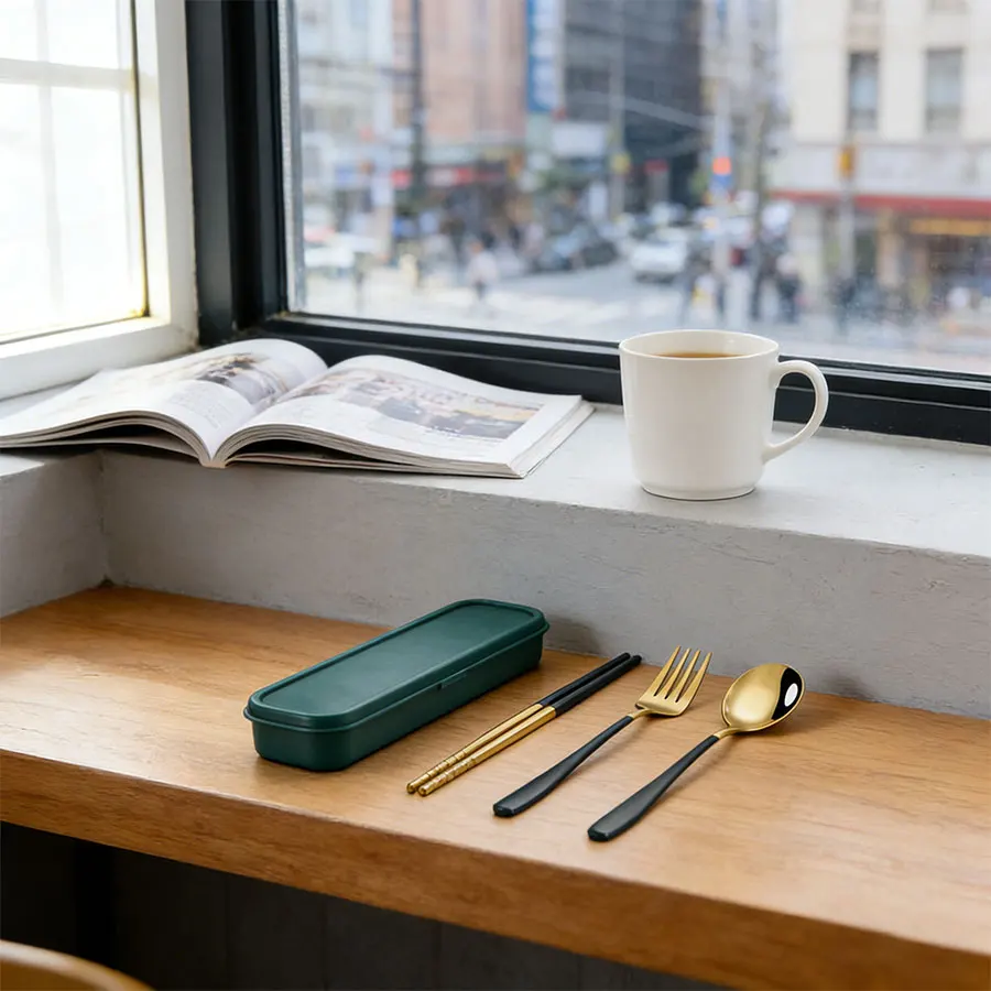 3-Piece Green & Gold Luxury Flatware Set - Stainless Steel Silverware for Home Kitchen Hotel Restaurant - Image 2