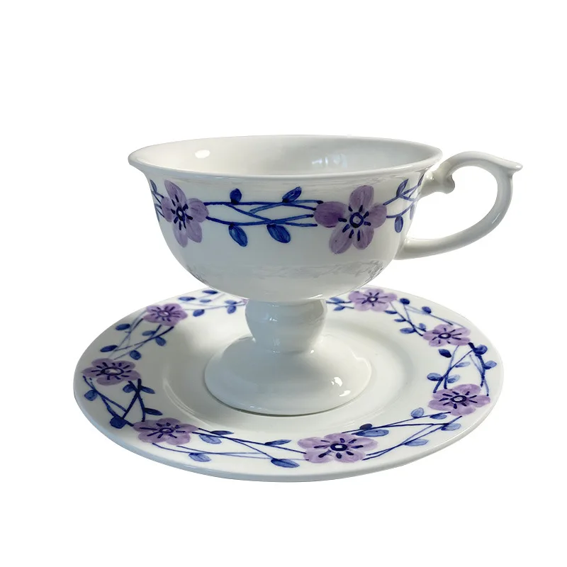 

Hand painted flower ceramic cups and saucers, bone china afternoon tea coffee cups and saucers