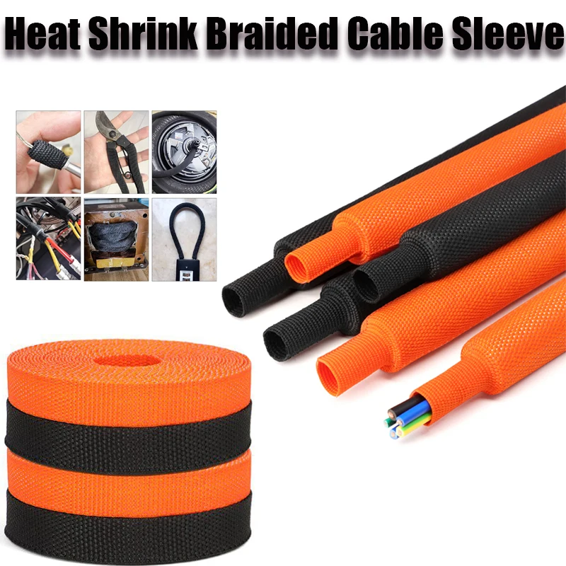 1/5/10M Black Heat Shrink Braided Cable Sleeve 4-30mm PET Insulation Sleeving Auto Car Wire Protection Wrap Sheath