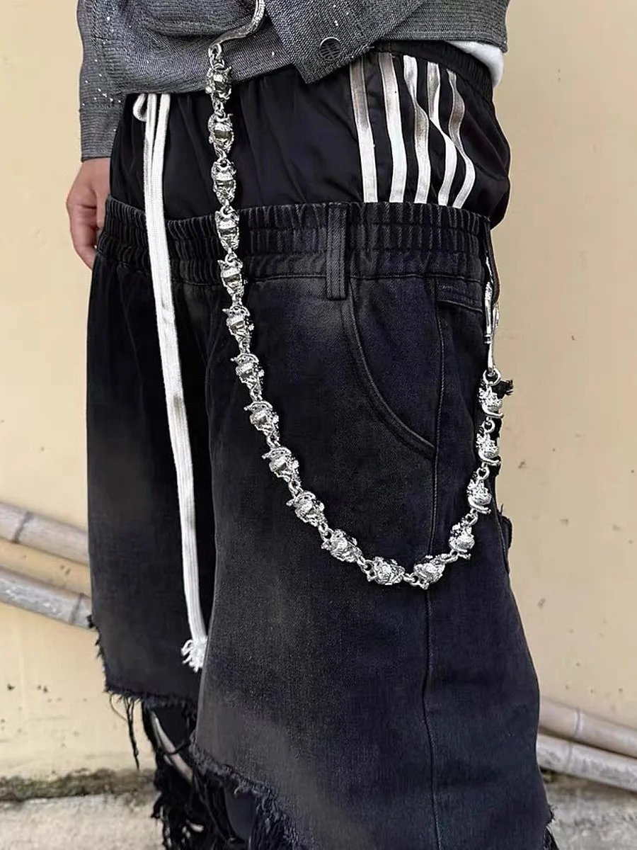 Chaîne de pantalon tête de mort, méthodes de port multiples, Styles à la mode pour hommes et femmes, accessoires de luxe à la taille, porte-clés rétro