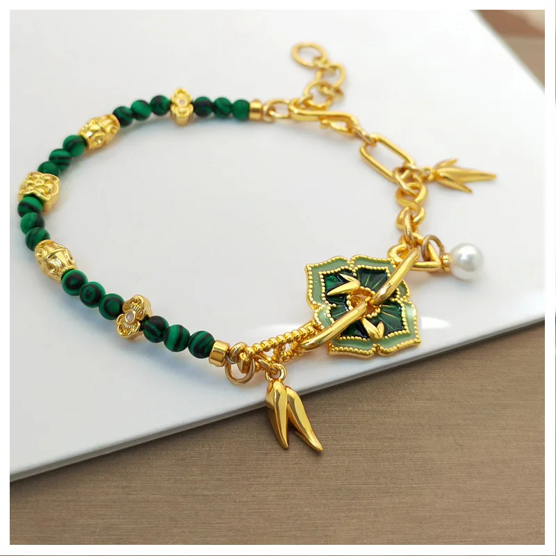 

2026 New Chinese Style National Trend Bamboo Garden Series Malachite Stone Beads Bracelet High-end Niche Design Hand Accessories