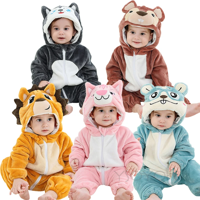 Toddler Baby Girls and Boys Cat Kigurumi Pajamas One Piece Hooded Jumpsuits Bear Dinosaur Unicorn Dog Baby Onesies 1 2 3 4 Years