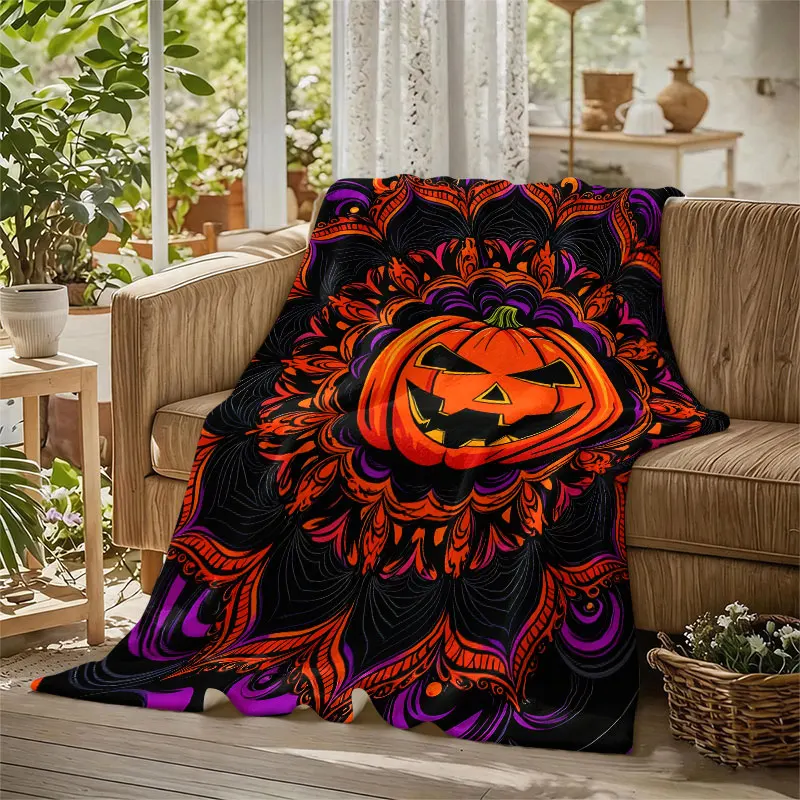 Jack O Lantern Mandala Black Flannel Blanket Perfect for Sofa Office Bed Travel Sleep Read Relax Camping Four Season Use