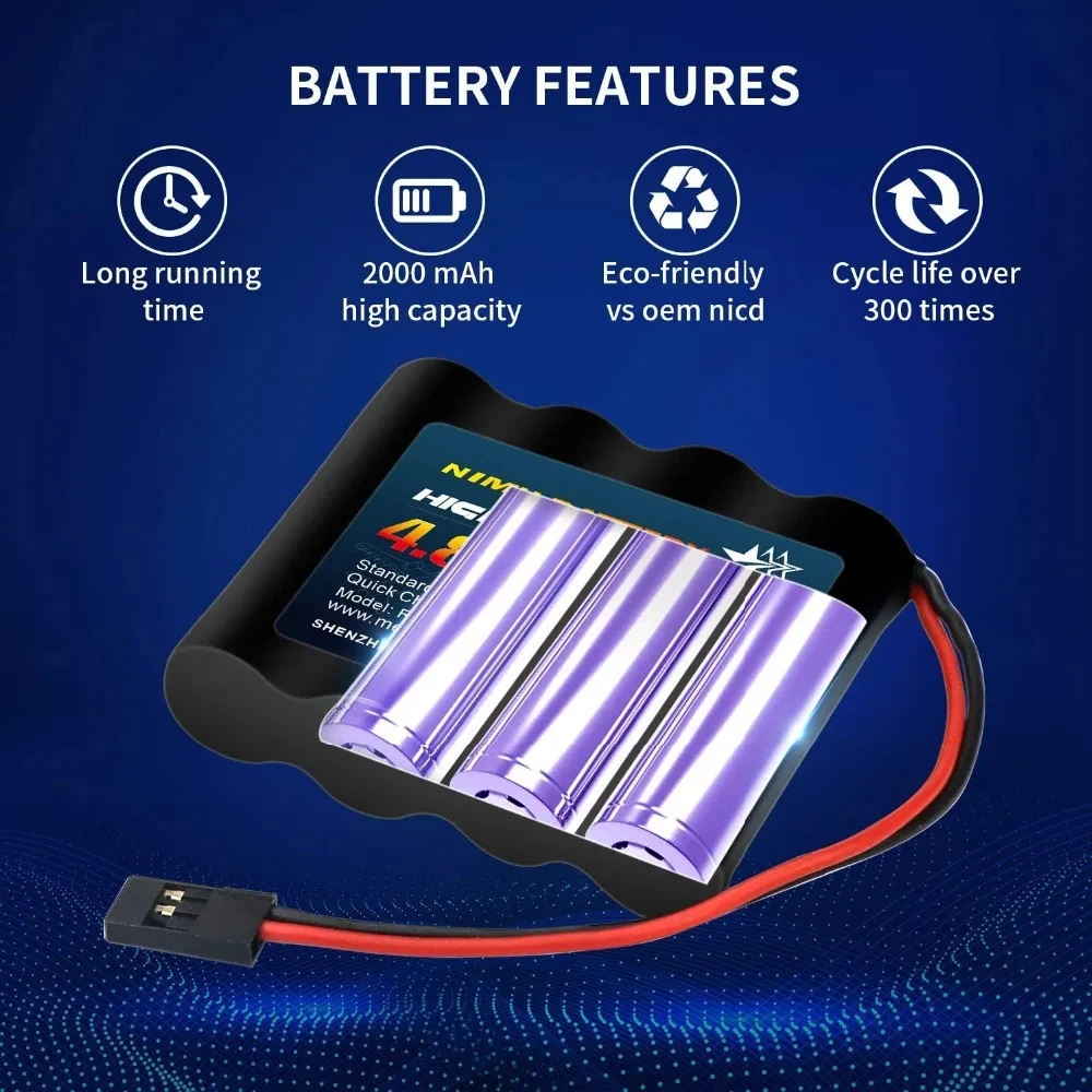 Melasta 2pack 4.8V 2000mAh NiMH 충전식 RC 수신기 배터리 후타바 비행기 항공기 서보 컨트롤러 라디오 송신기