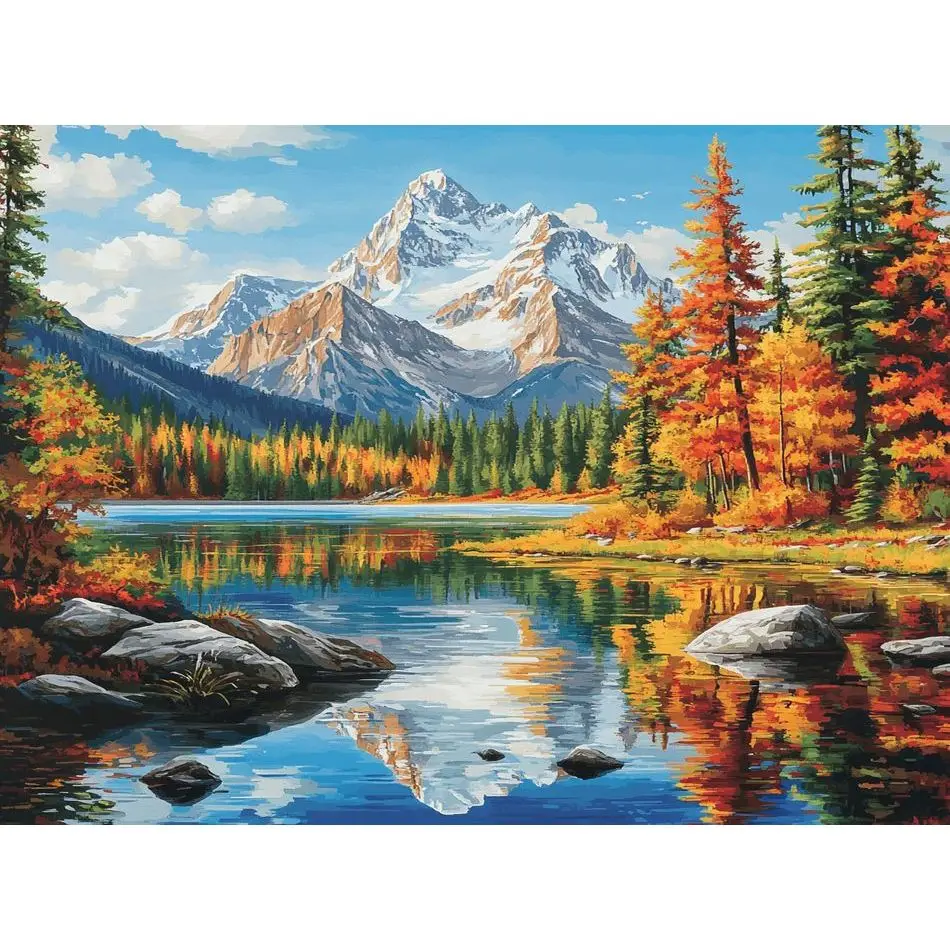 RUOPOTY 5D Diamond Painting Snow Mountain River Full Round/Square Landscape Rhinestone Set Modern DIY Wall Decoration Painting