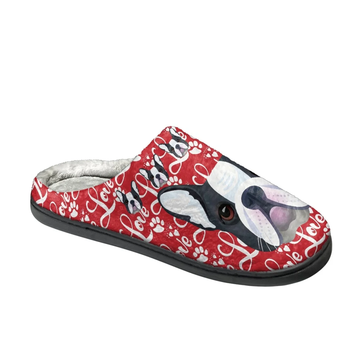 Fashion Bulldog Design Winter Flats Cotton Slippers Casual Cozy Couple Slides Slippers Indoor Warm Floor Shoes Zapatillas Mujer
