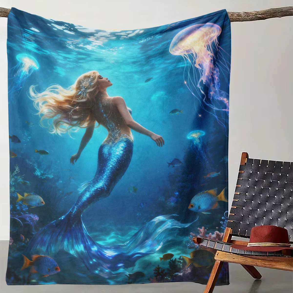 

1 piece of dreamy deep sea mermaid blanket jellyfish coral ocean style blanket fairy tale soft sofa warm blanket suitable