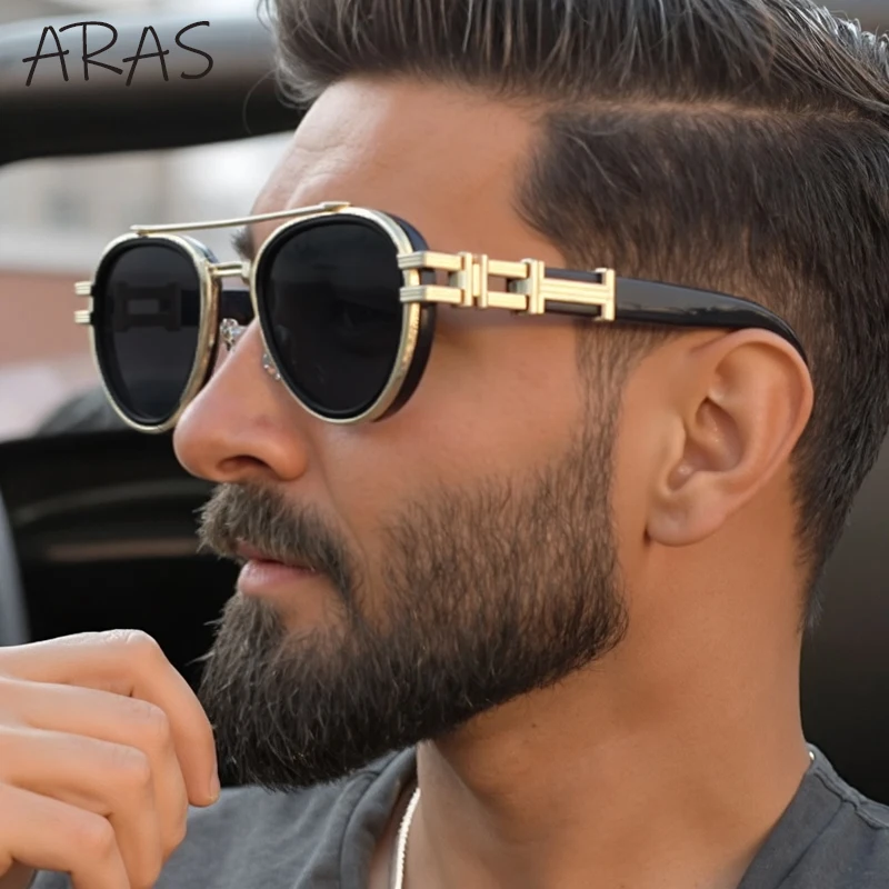 

Vintage Punk Oval Sunglasses Men 2025 Luxury Brand Steampunk Double Beam Sun Glasses For Male Retro Trendy Eyewear UV400 Shades