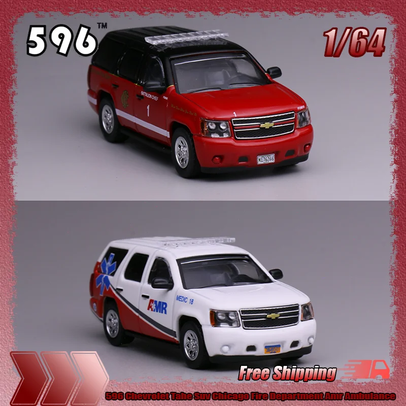 

New 596 1:64 Chevrolet Tahe Series Amr Los Angeles Police Car, Chicago Fire Department Amr Ambulance Simulation Alloy Model Gift