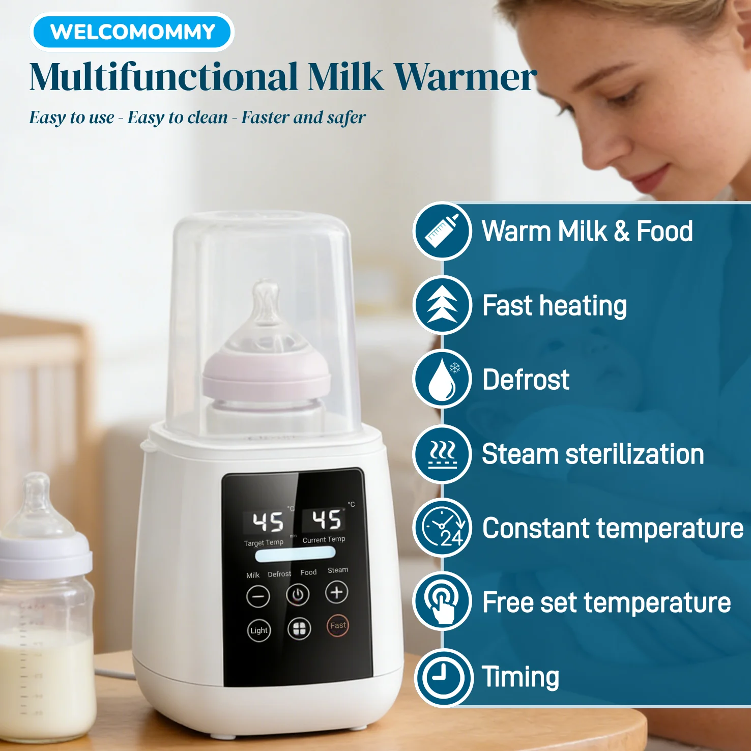 6In1 Baby Bottle Breast Milk Warmer Sterilizer Multifuntion Breast Milk & Food Heater Accurate Temperature Control Anti-dry