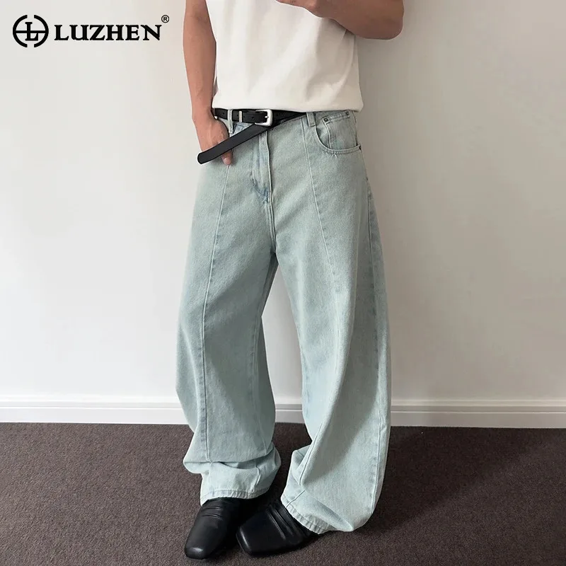 

LUZHEN Original Elegant Loose Straight Solid Color Straight Denim Pants Men's 2025 Trendy Korean Handsome Wide Leg Jeans JY1924