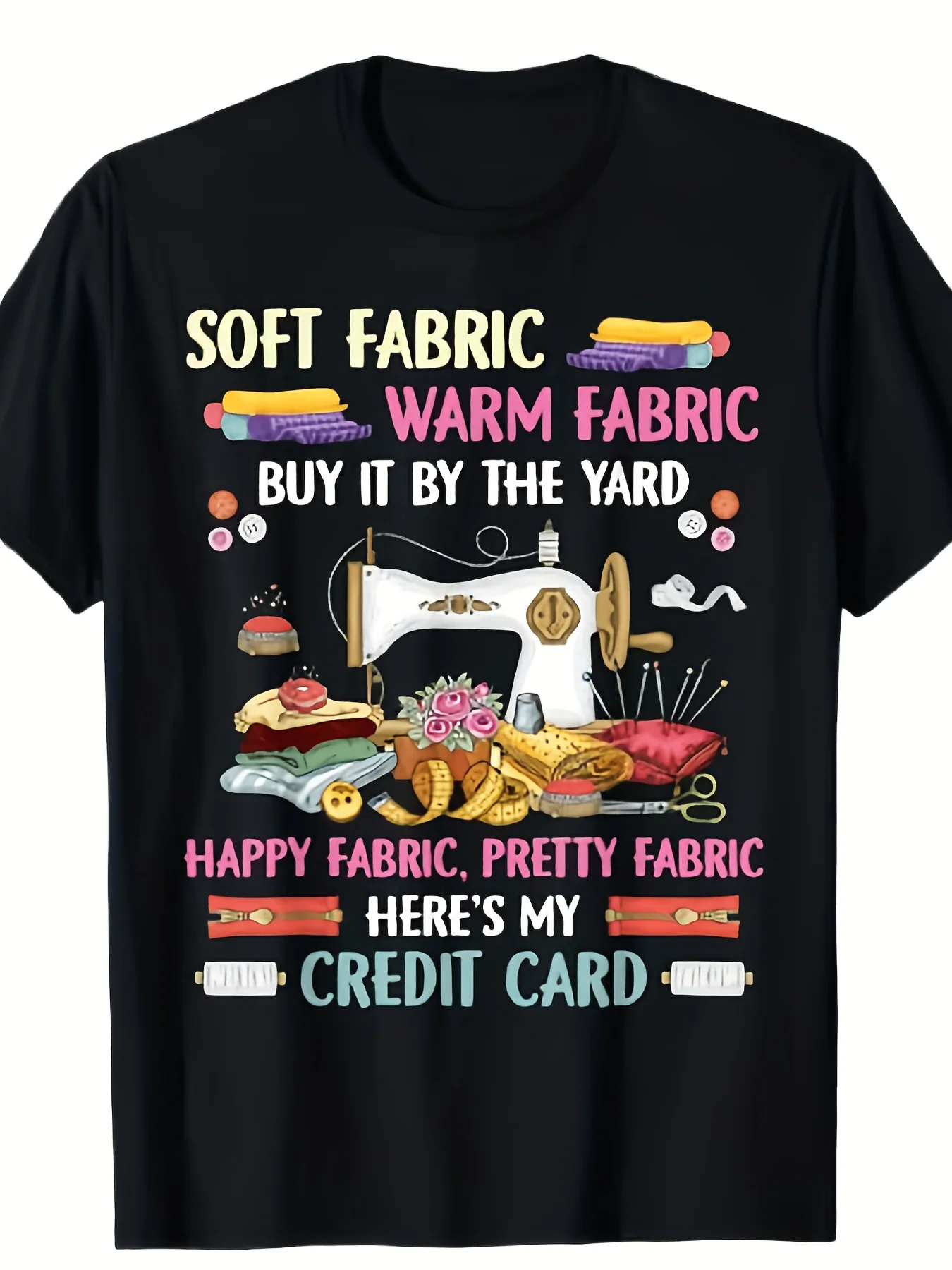 Men's and Women's Fun Sewing Theme T-Shirt - Soft Cotton Retro Design with Patchwork and Sewing Machine Patchwork